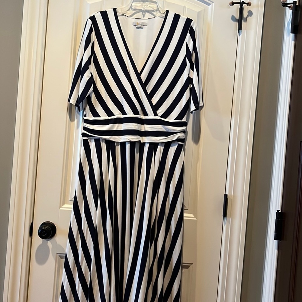 Boden navy white striped short sleeve maxi dress 14L nautical preppy coastal - Picture 2 of 14